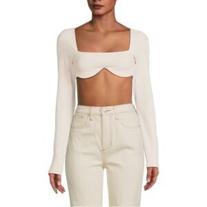 Susana Monaco Sweetheart Crop Top Wire Top Long Sleeve In Almond $138 Sz S, NWT!